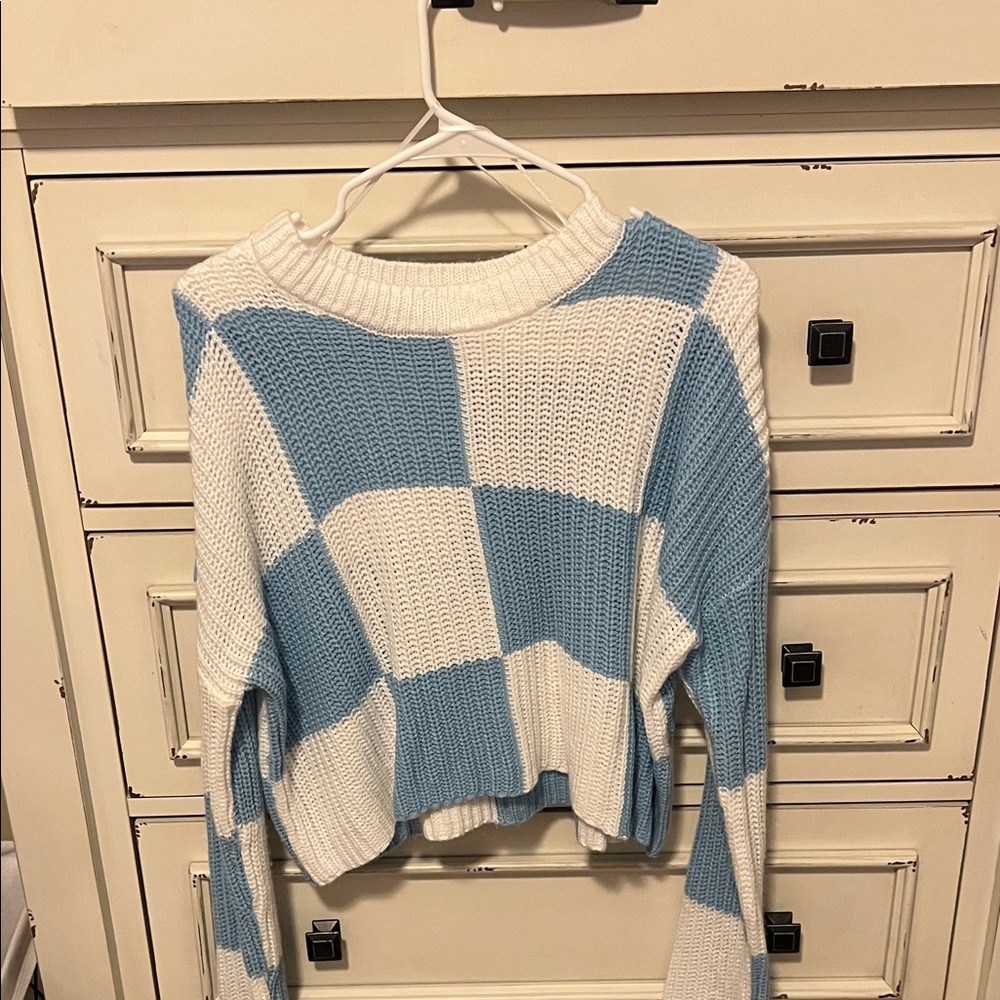 Blue and White Checkered Sweater